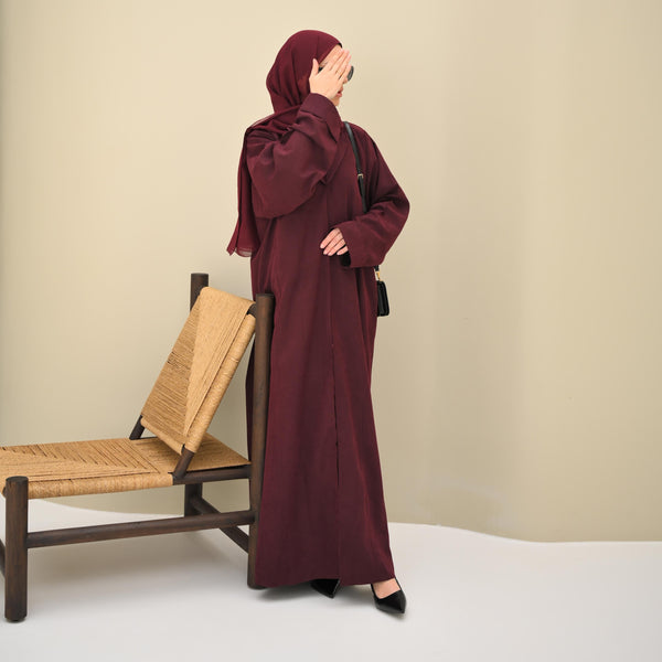 Burgundy Velvet Abaya