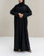 Button-Detail Abaya in Black and Hijab