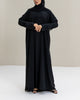 Button-Detail Abaya in Black and Hijab
